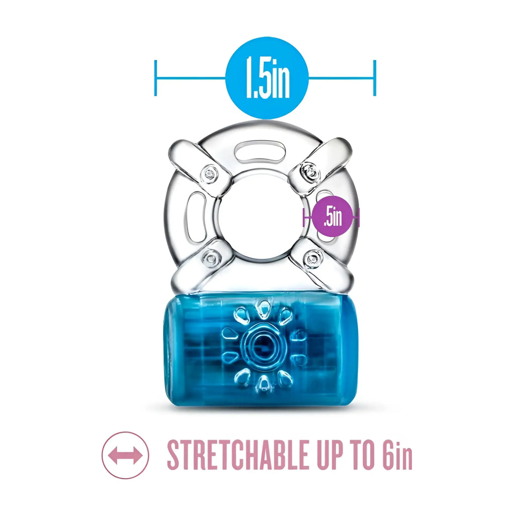Play with me pleaser rechargeable c ring blue clear plastic ring with blue translucent textured stretchable base