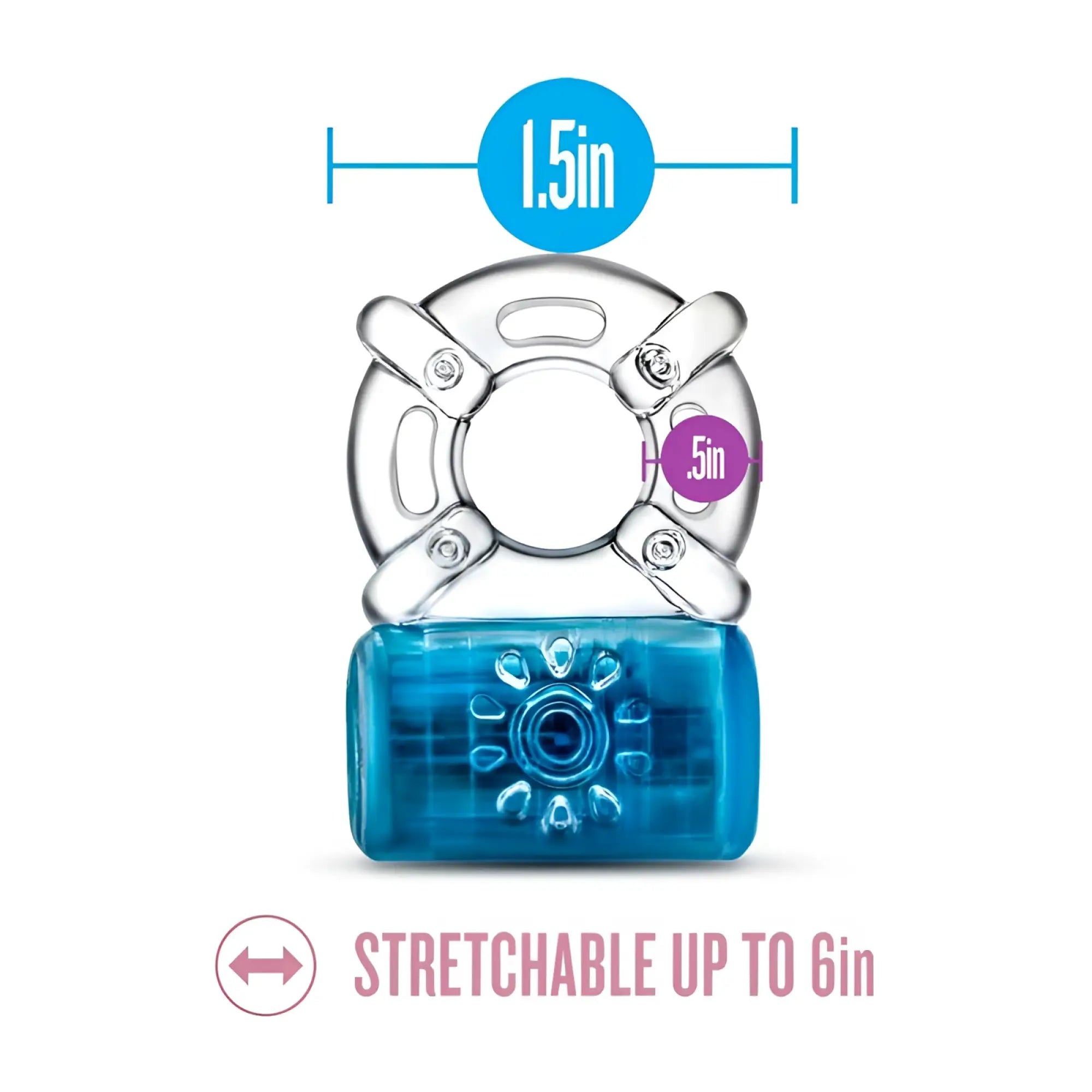 Play with me pleaser rechargeable c ring blue clear plastic ring with blue translucent textured stretchable base