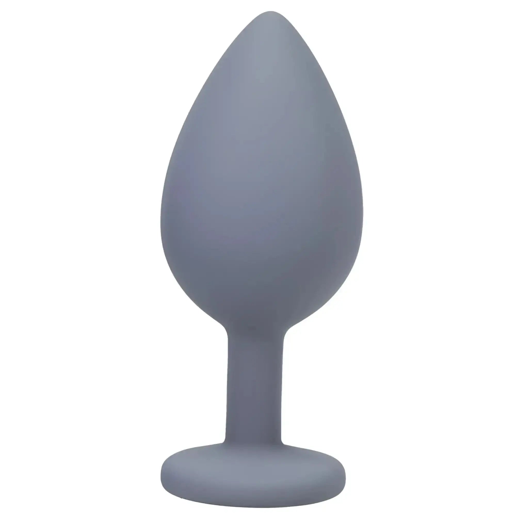 Gray silicone butt plug with smooth teardrop head and rounded base from a-play silicone anal trainer set 3 pc gray