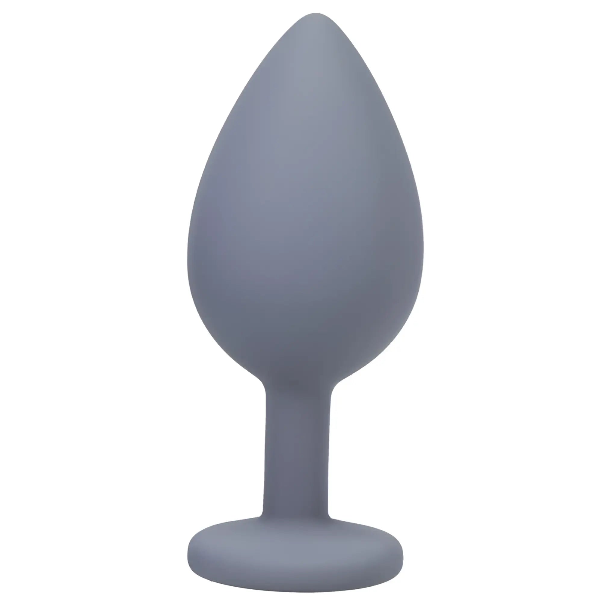 Gray silicone butt plug with smooth teardrop head and rounded base from a-play silicone anal trainer set 3 pc gray
