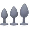 Set of three gray silicone anal trainer butt plugs in varying sizes from a-play silicone anal trainer set 3 pc grey