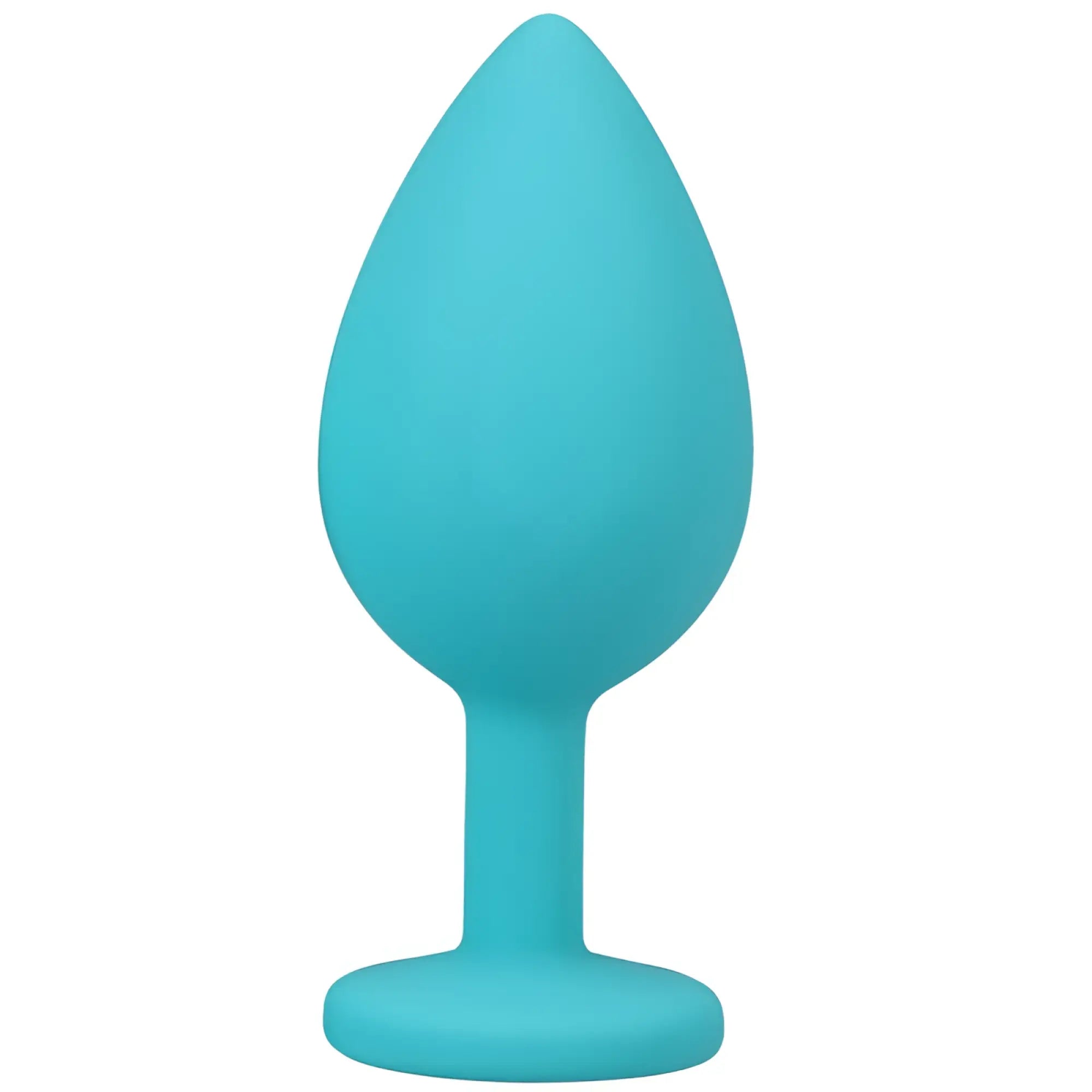 A sleek solid teal silicone anal trainer butt plug with a smooth teardrop head and rounded base from a-play set