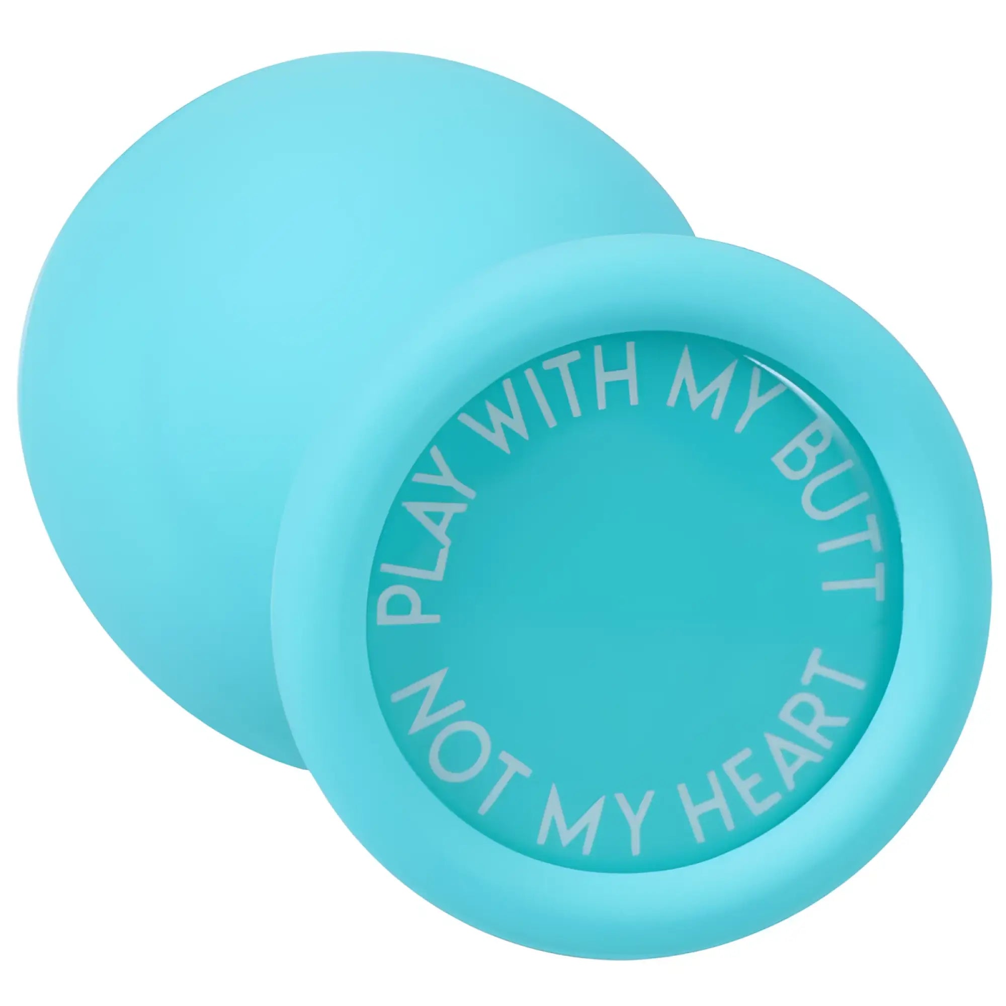 Turquoise silicone circular anal trainer with embossed play with my butt not my heart text from aplay 3 pc set