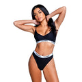 Black playboy two-piece lingerie set with white elastic bands featuring bold brand name medium large size