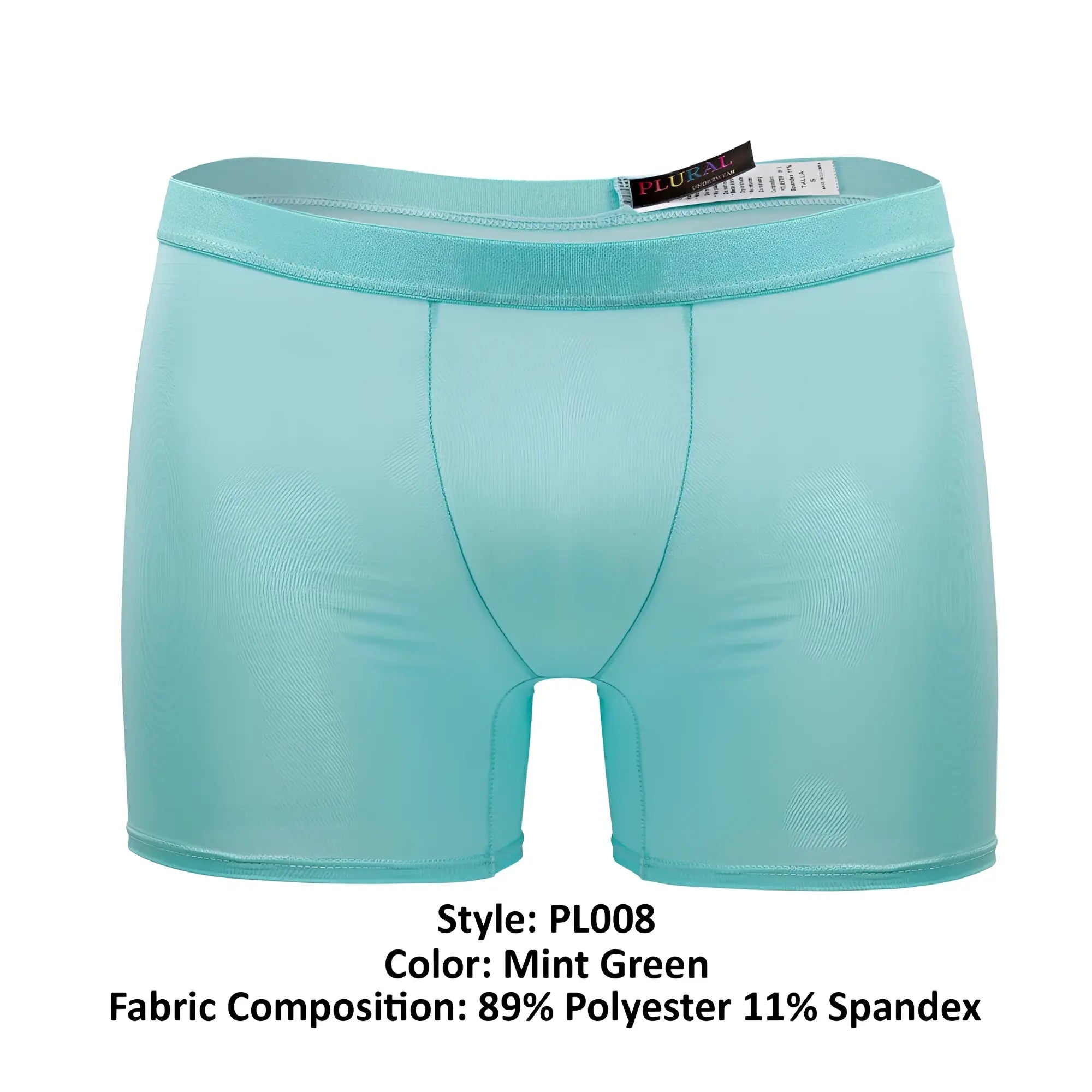 Mint green plural pl008 trunks boxer briefs with smooth elastic waistband made of 89% polyester 11% spandex