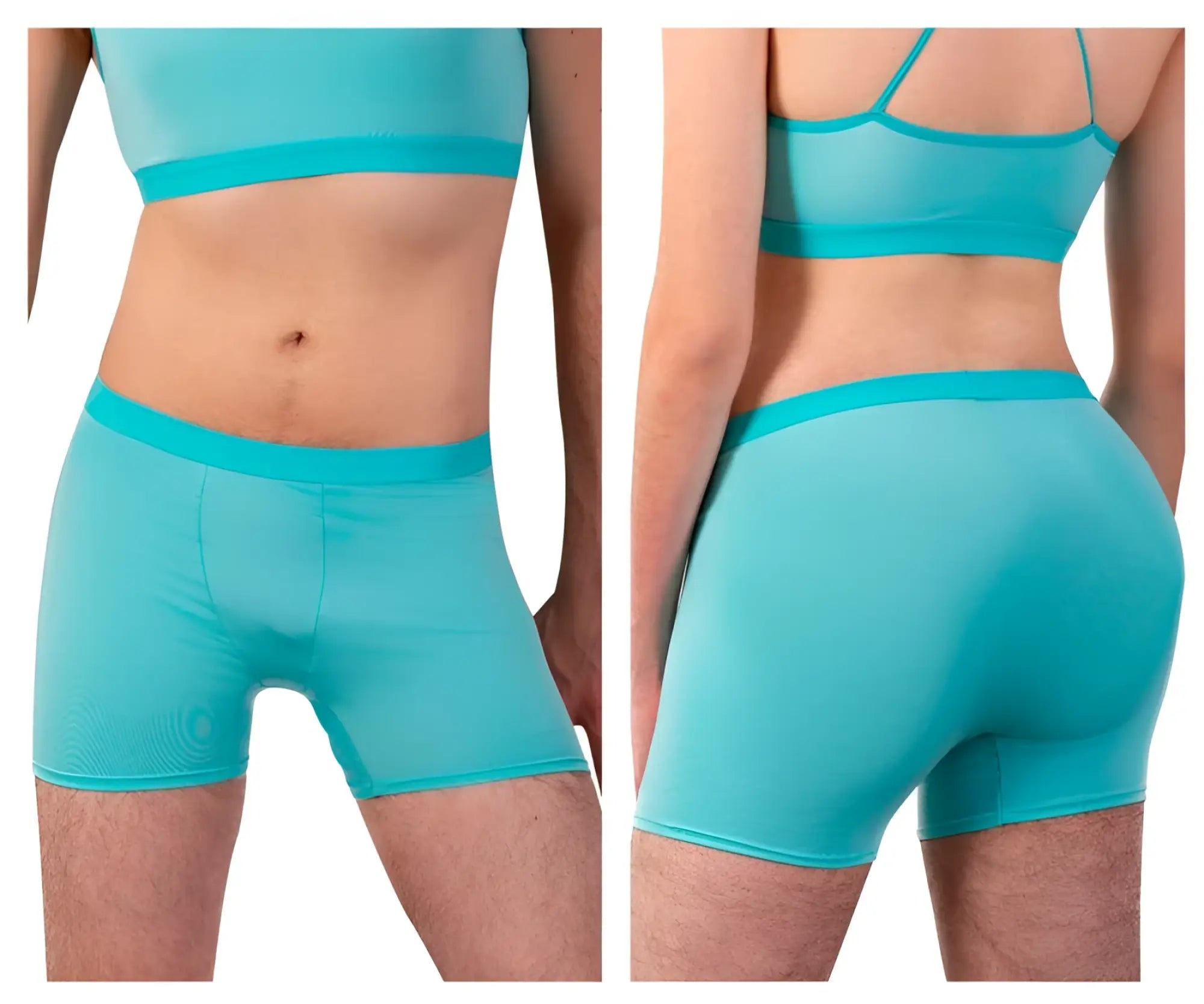 Turquoise seamless PLURAL PL008 trunks with matching elastic waistband designed for comfortable everyday wear