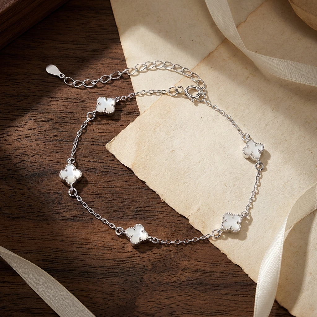 925 Sterling Silver Multi-Flower Bracelet, 16.5 cm