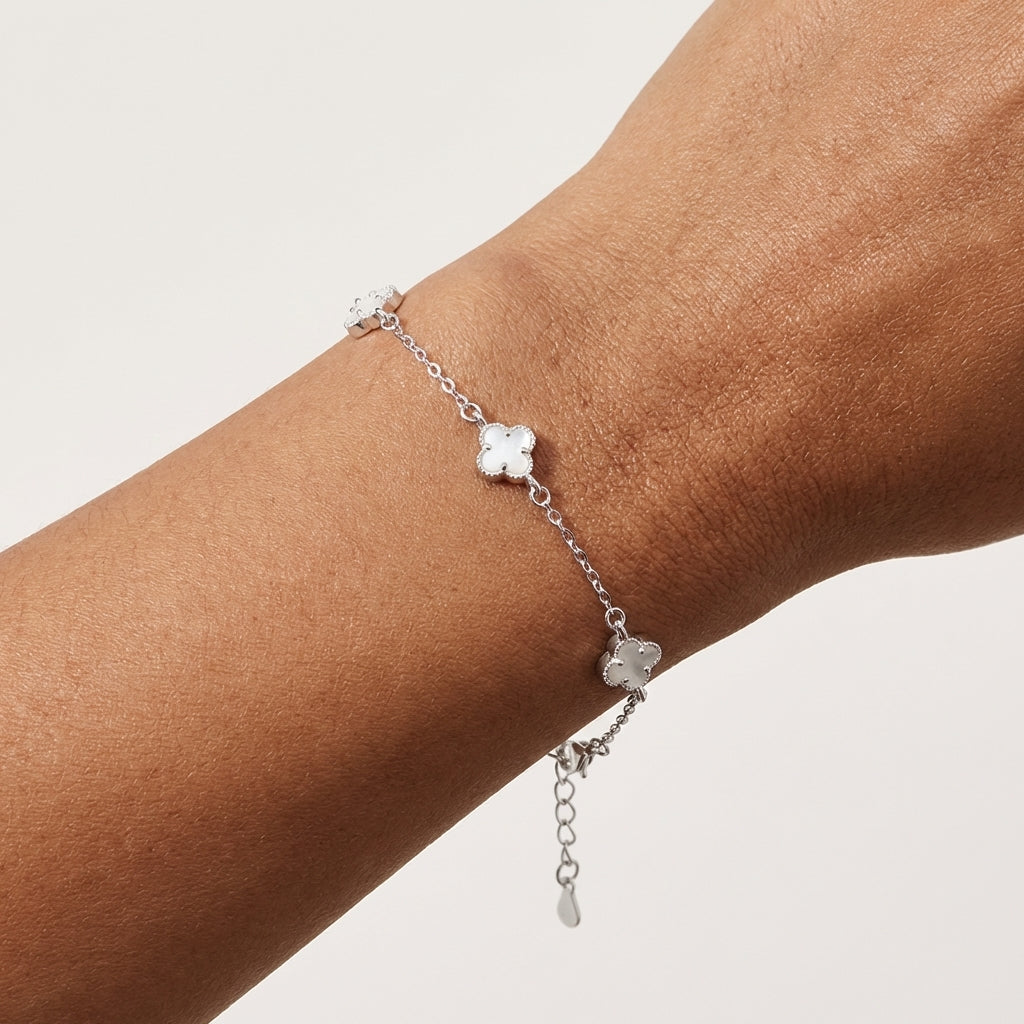 925 Sterling Silver Multi-Flower Bracelet, 16.5 cm