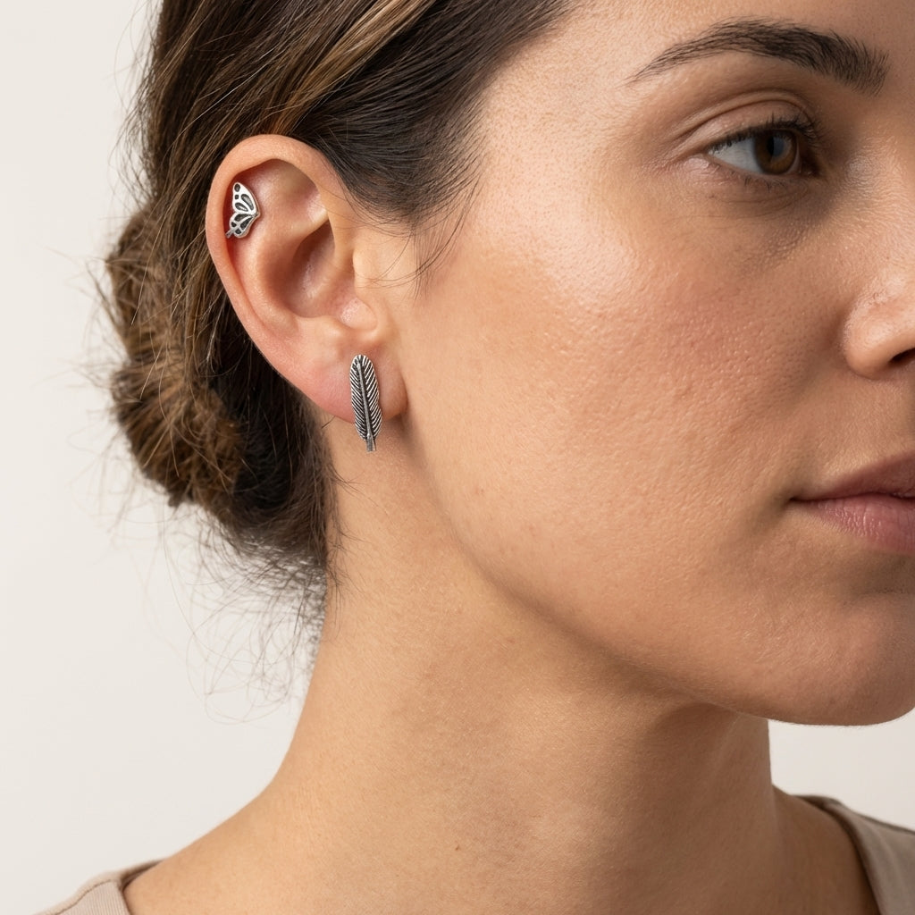 Silver Oxidised Nature Earrings Set