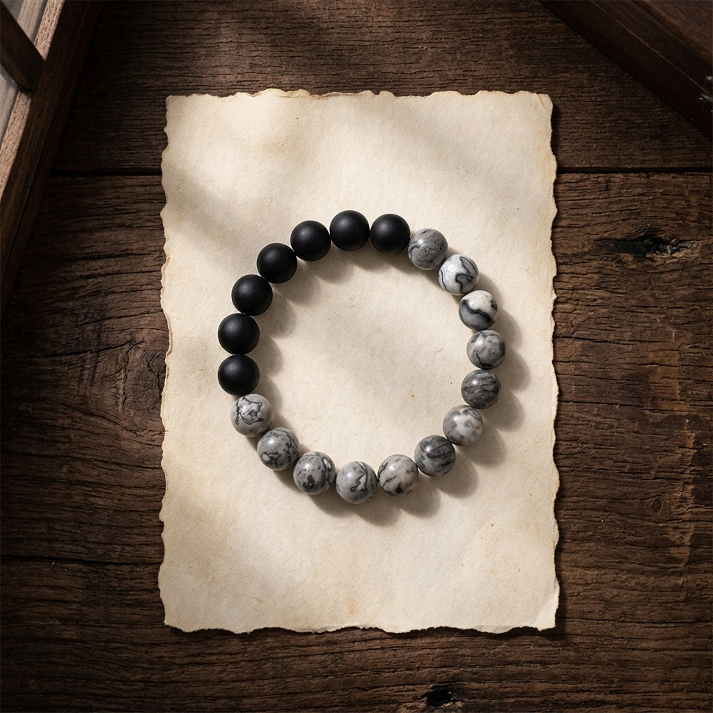 Blaze Men's Grey Stone & Agate Bead Bracelet