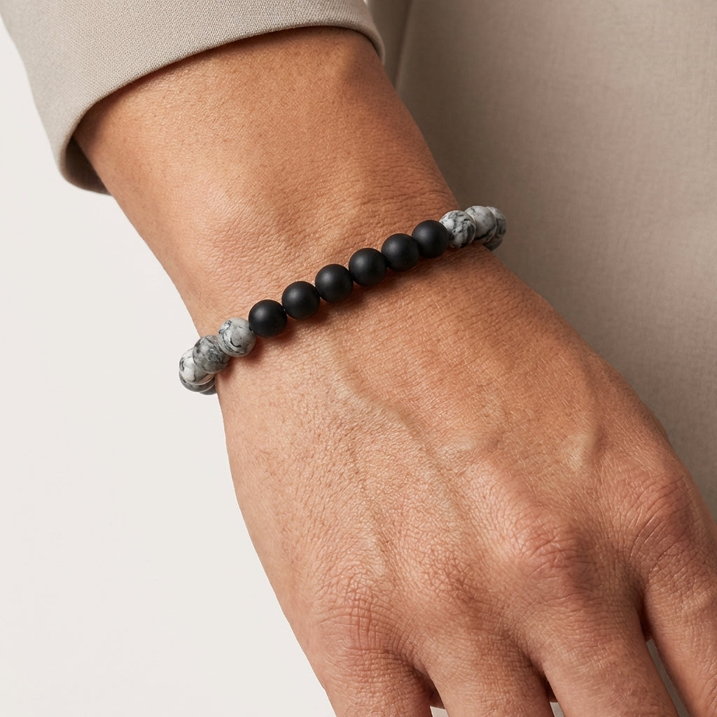 Blaze Men's Grey Stone & Agate Bead Bracelet
