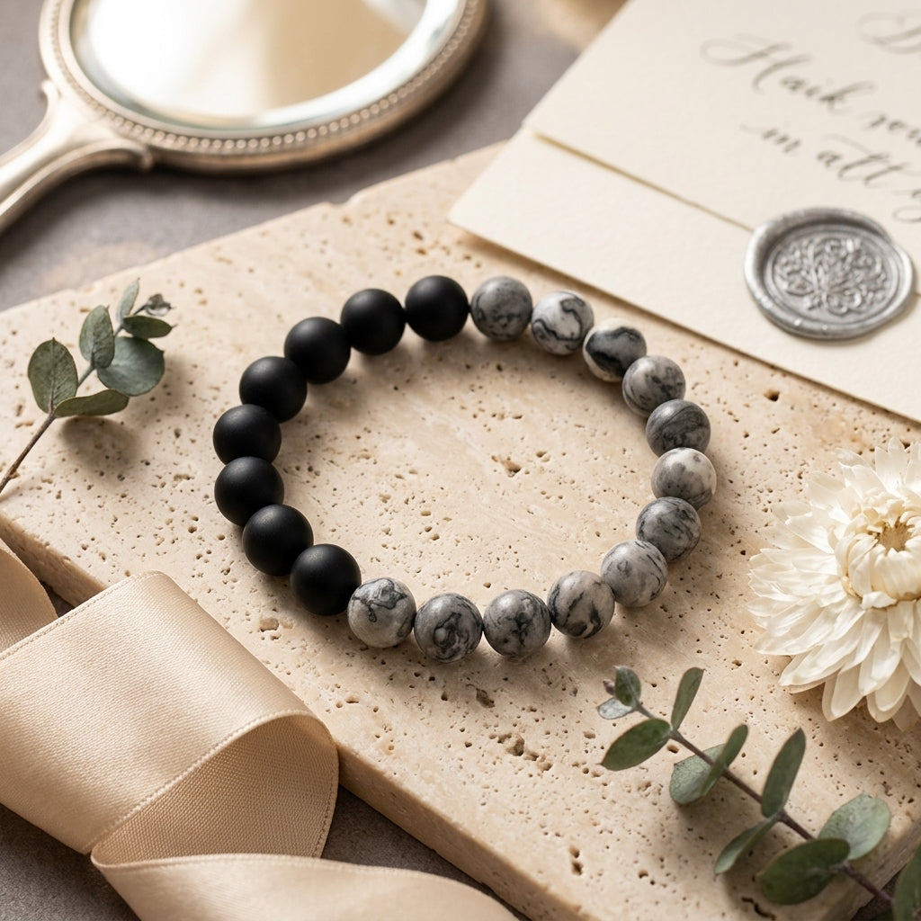 Blaze Men's Grey Stone & Agate Bead Bracelet