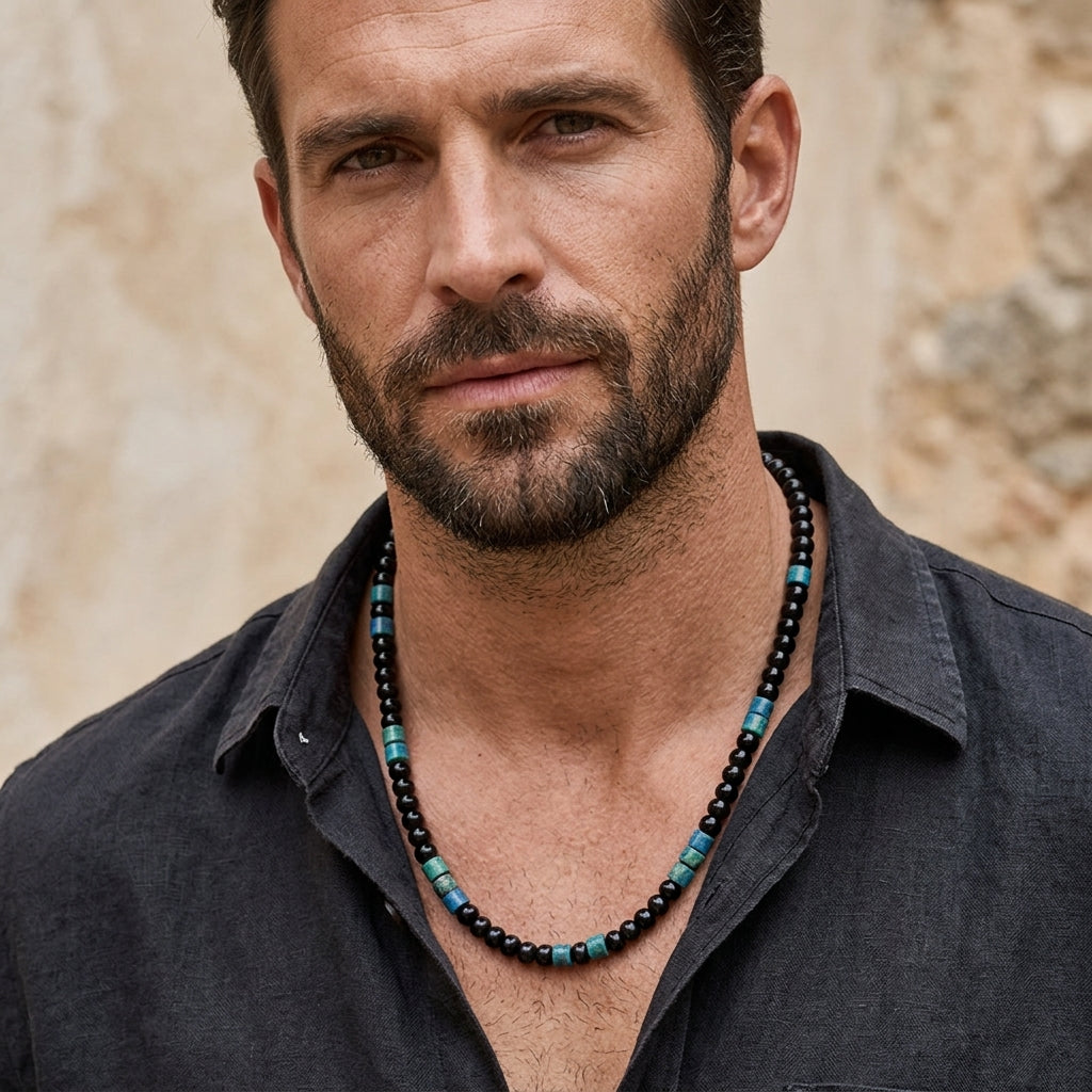 Blaze Men's Black & Sodalite Bead Necklace