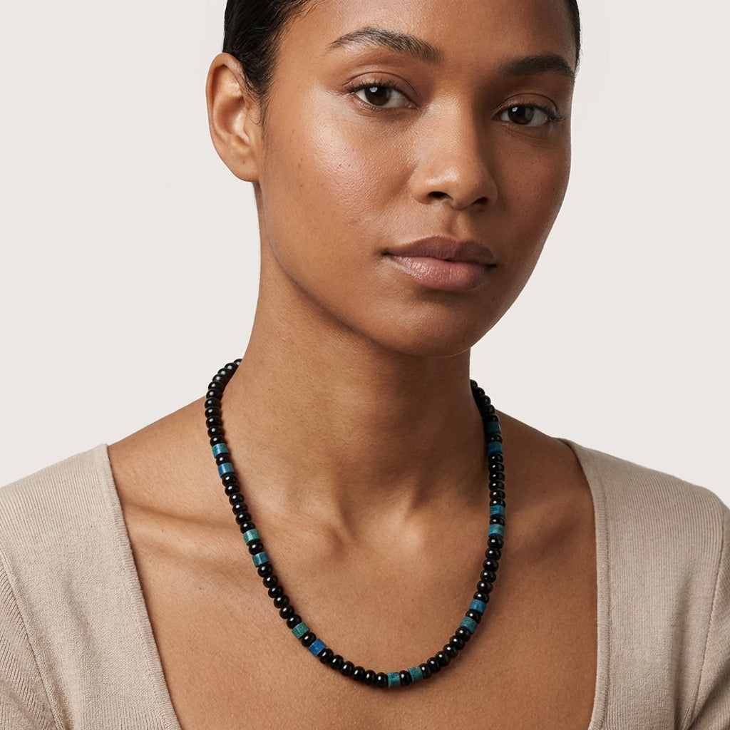 Blaze Men's Black & Sodalite Bead Necklace