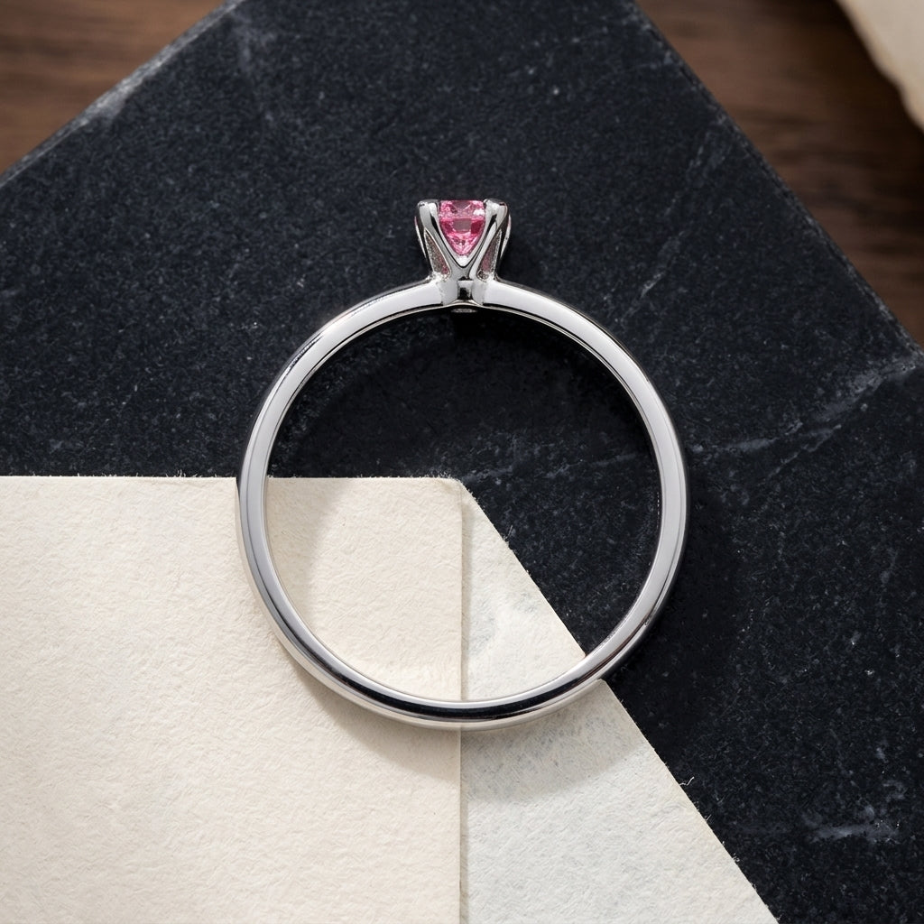 Stackable Ring, Pink Cubic Zirconia, Sterling Silver