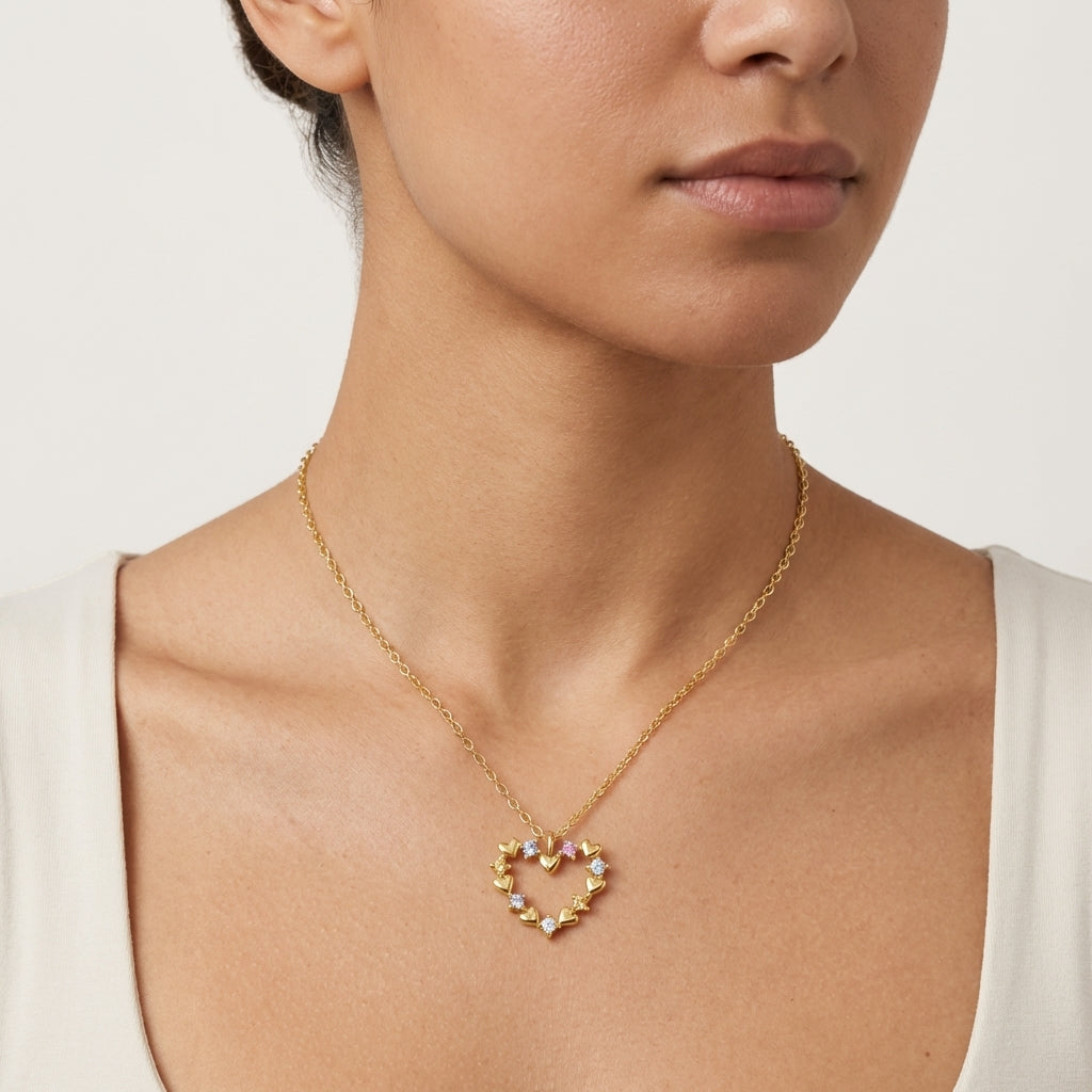 Silver Colourful Heart Necklace with Cubic Zirconia