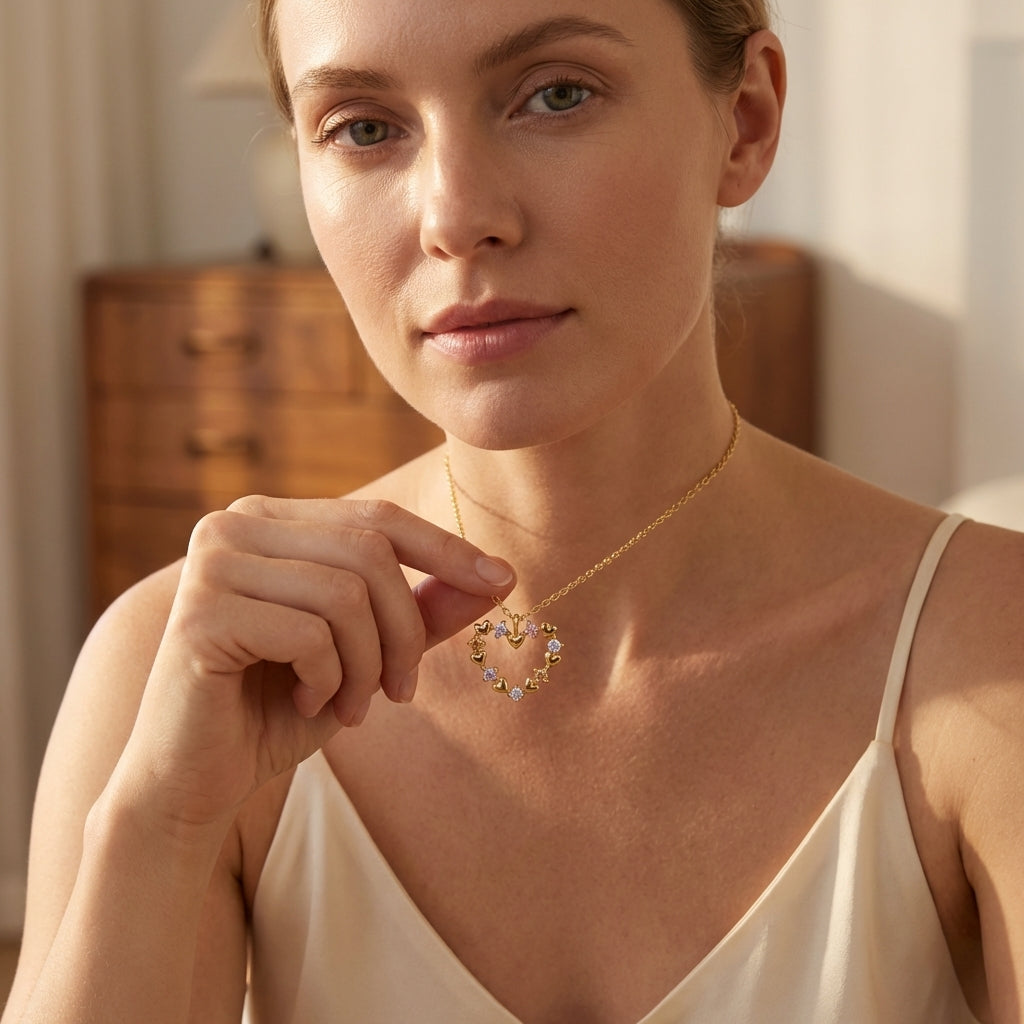 Silver Colourful Heart Necklace with Cubic Zirconia