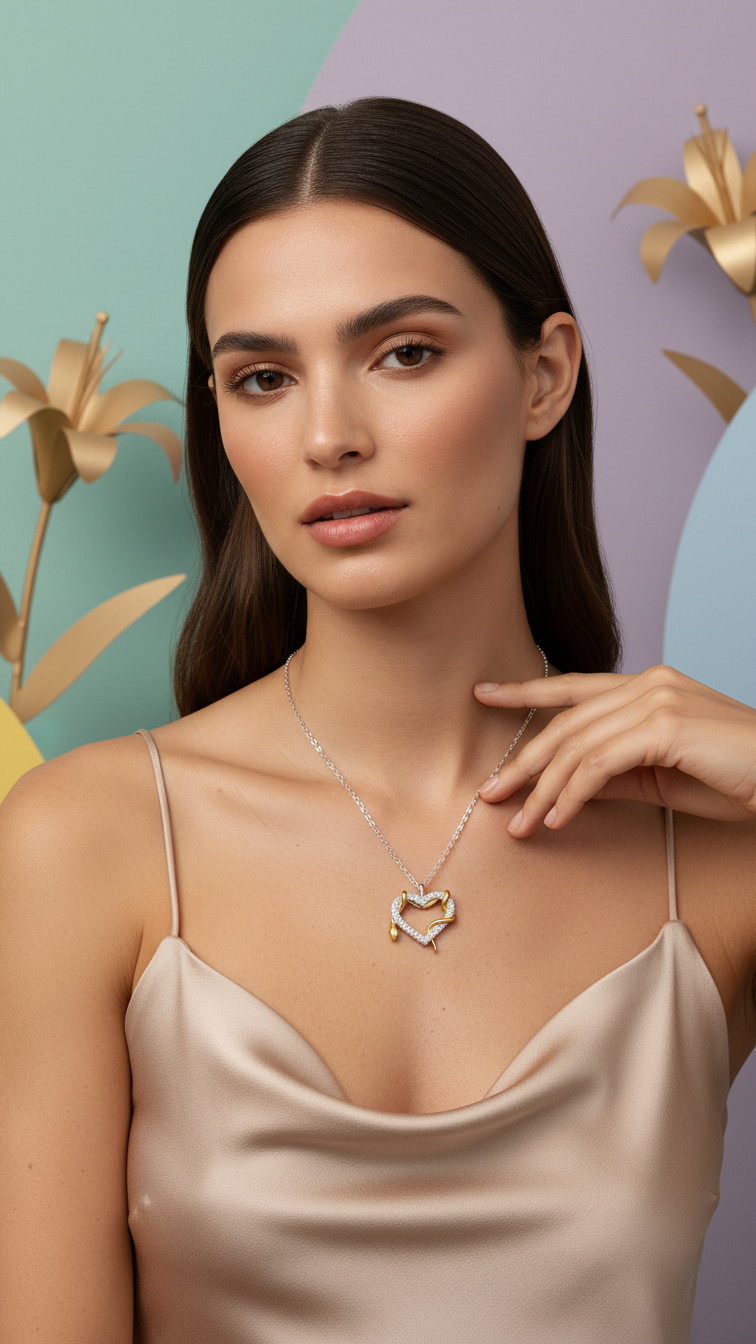 Snake Heart Sterling Silver Necklace with Cubic Zirconia