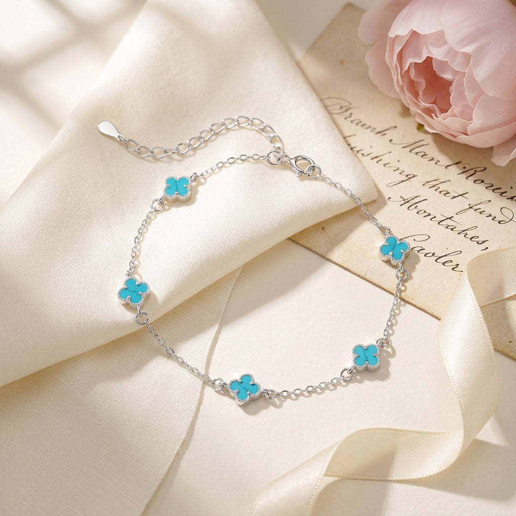 Sterling Silver Floral Charm Bracelet, 16.5cm