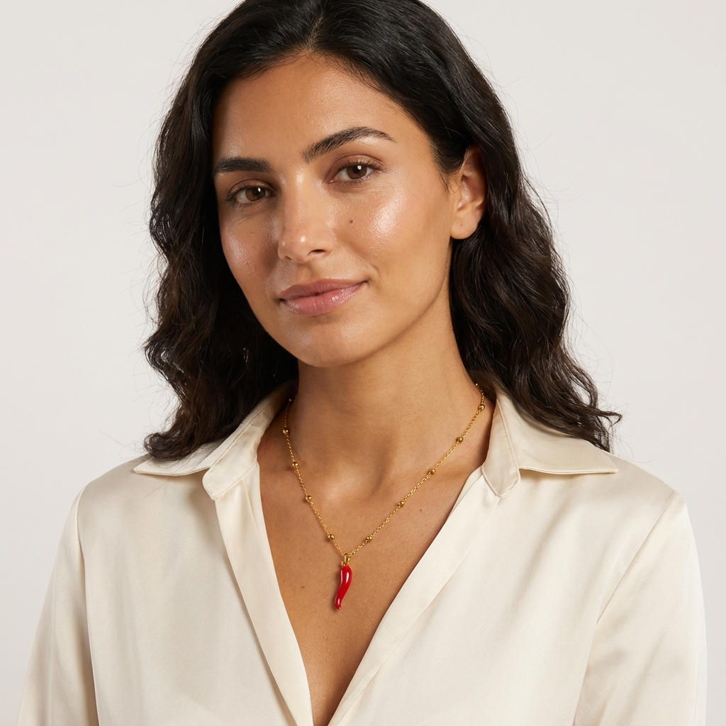 "Spicy Red" Cornicello Necklace – Sterling Silver Satellite Chain