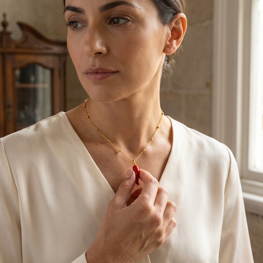 "Spicy Red" Cornicello Necklace – Sterling Silver Satellite Chain