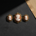 Antique 9ct Yellow Gold Shell Cameo Brooch & Screw Back Earrings Set, c.1920–1940