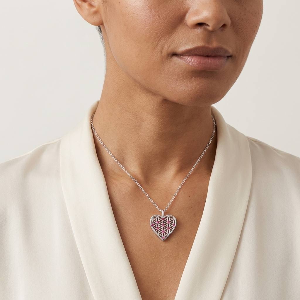 Heart Sterling Silver Necklace with Cubic Zirconia