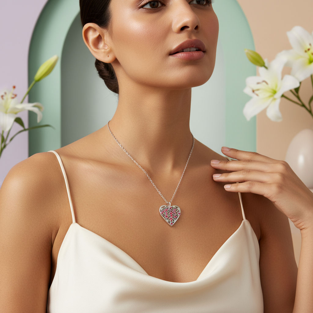 Heart Sterling Silver Necklace with Cubic Zirconia