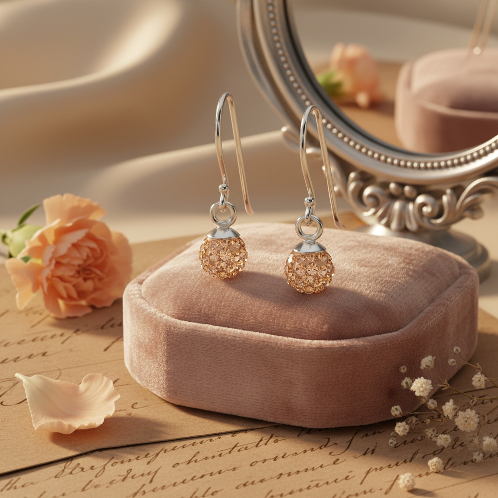 Silver Crystal Ball Earrings