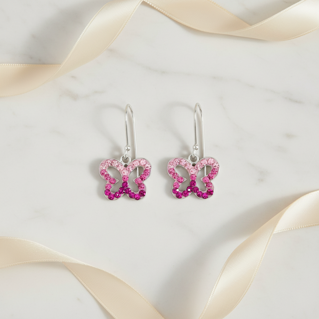 Silver Butterfly Earrings with Crystal
