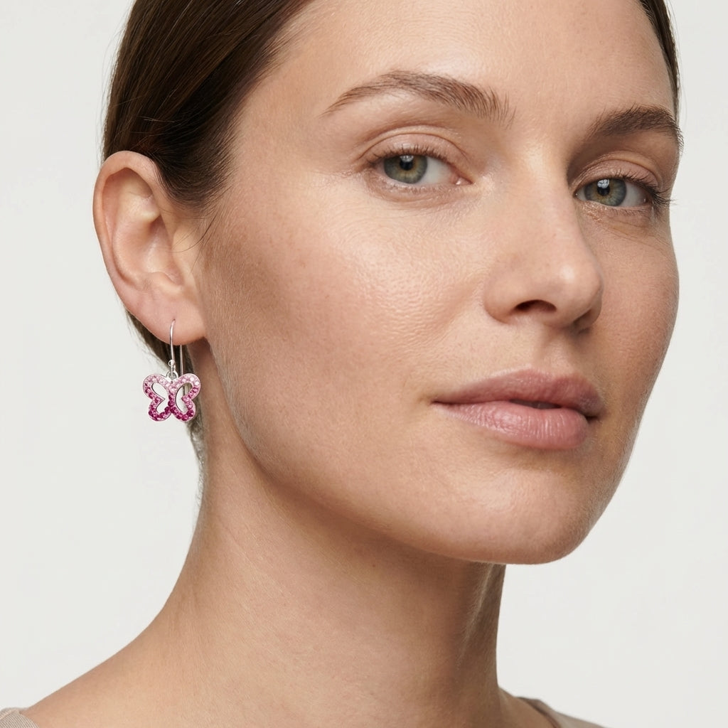 Silver Butterfly Earrings with Crystal