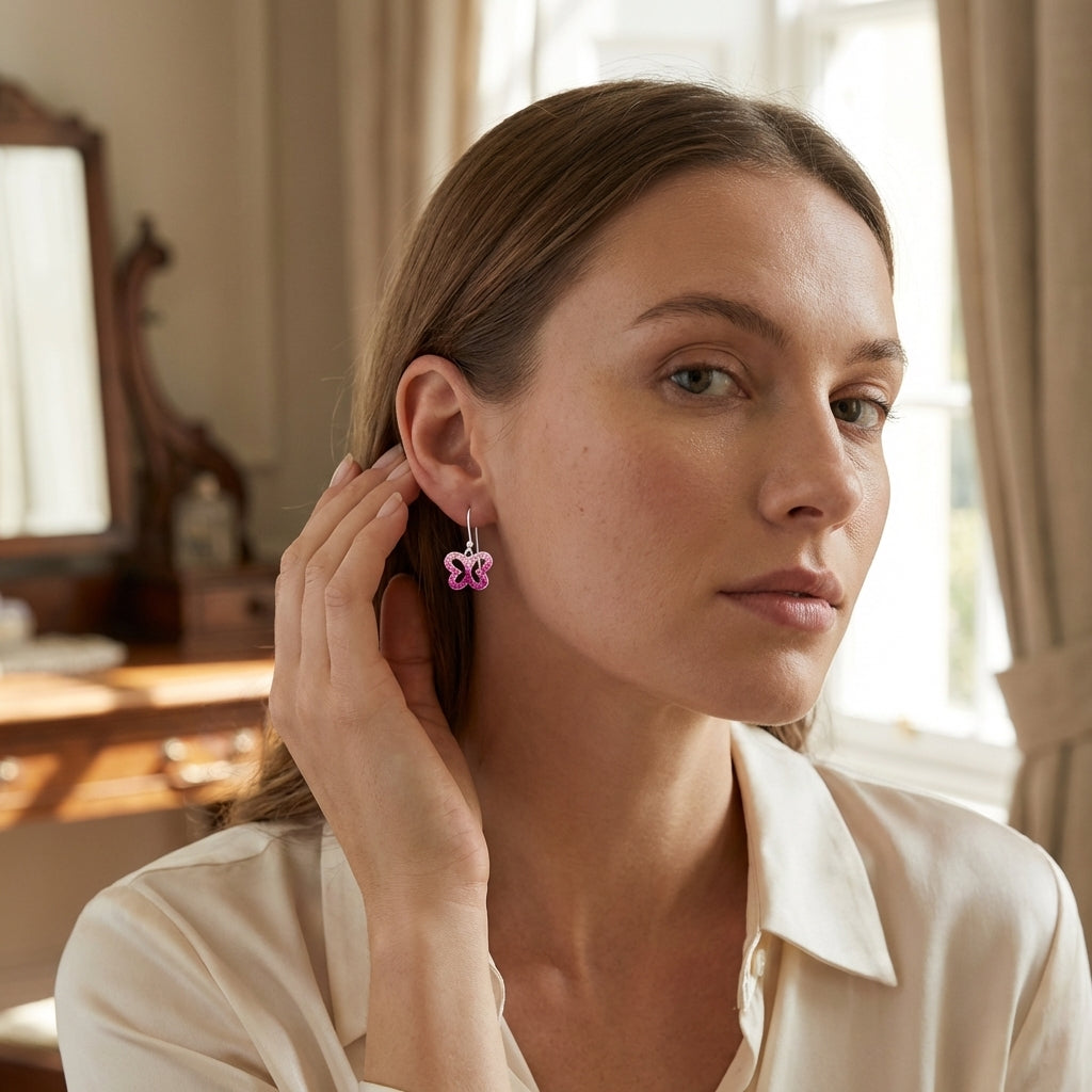 Silver Butterfly Earrings with Crystal