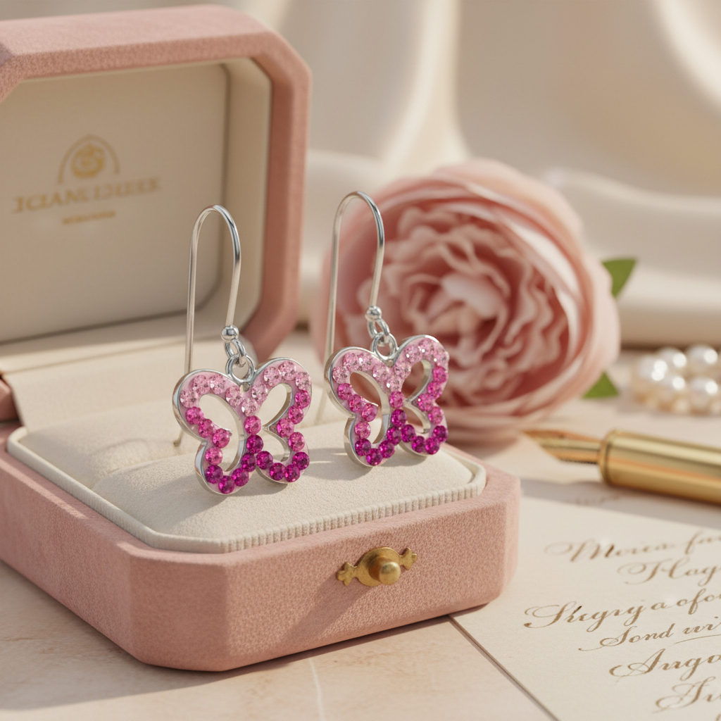 Silver Butterfly Earrings with Crystal