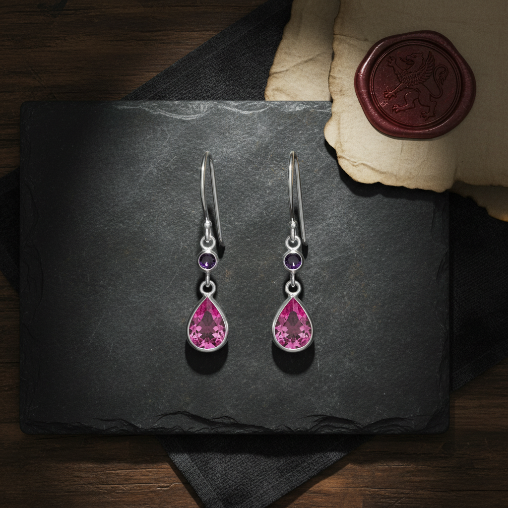 Silver Circle & Teardrop Earrings with Cubic Zirconia