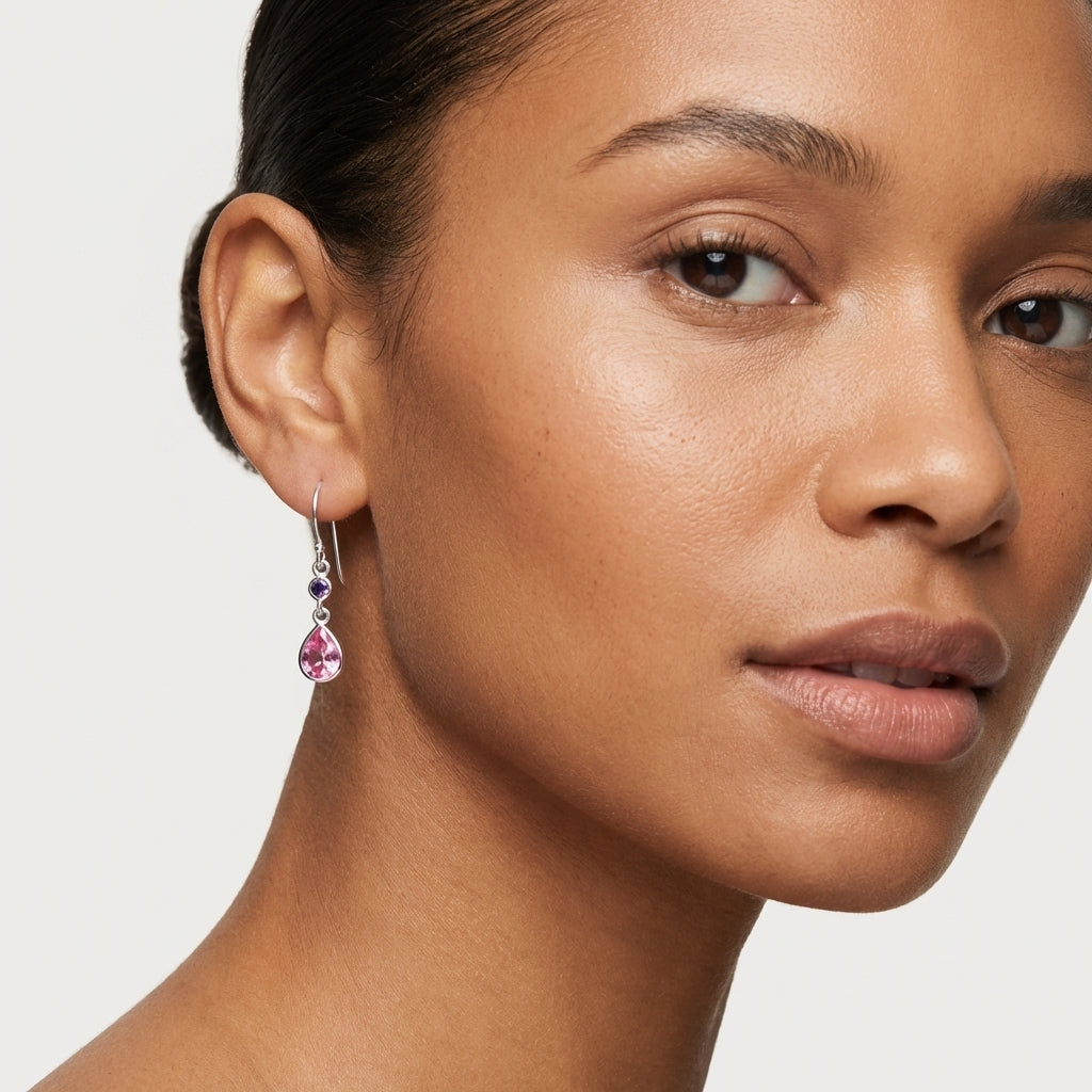 Silver Circle & Teardrop Earrings with Cubic Zirconia