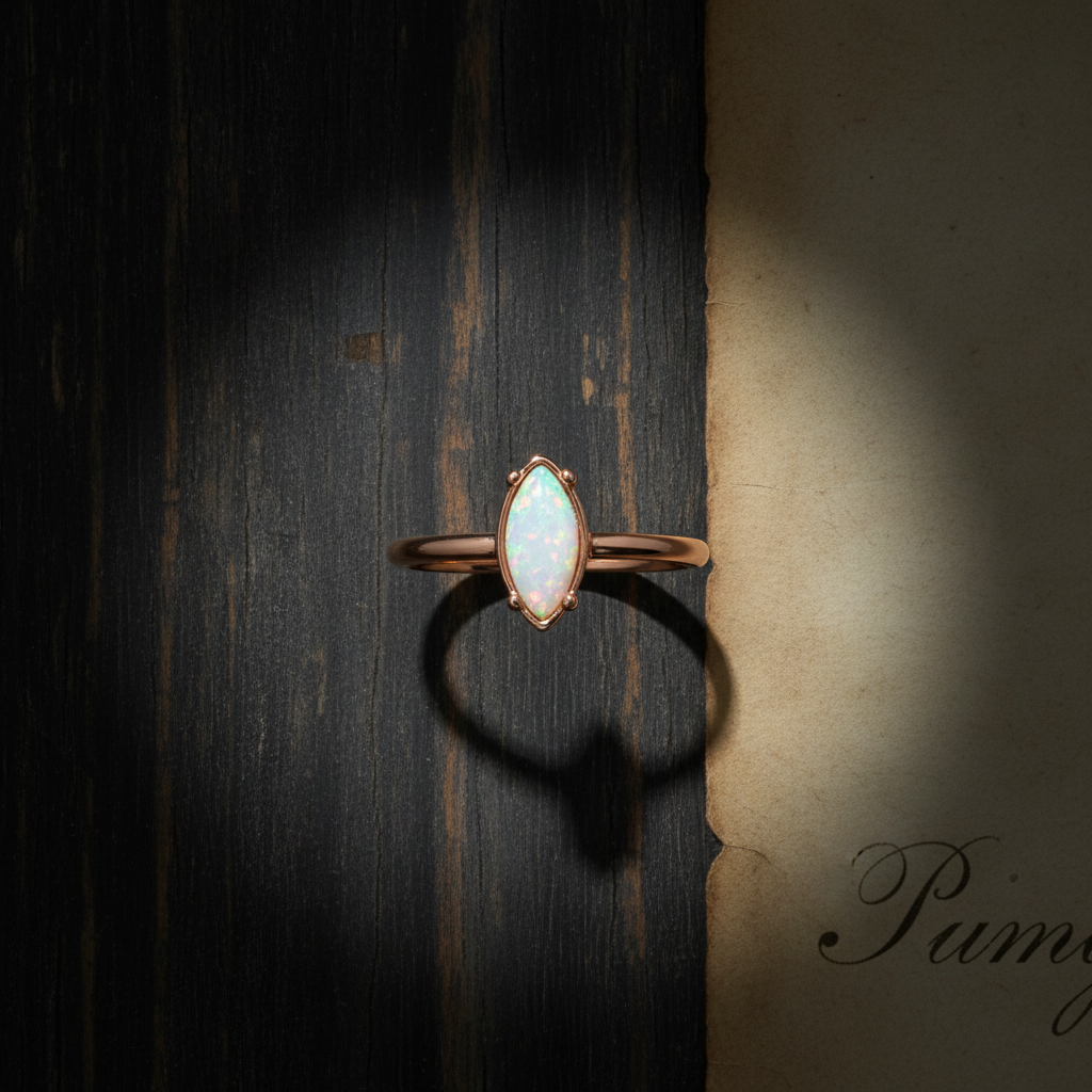 Silver Marquise Ring with Imitation Opal