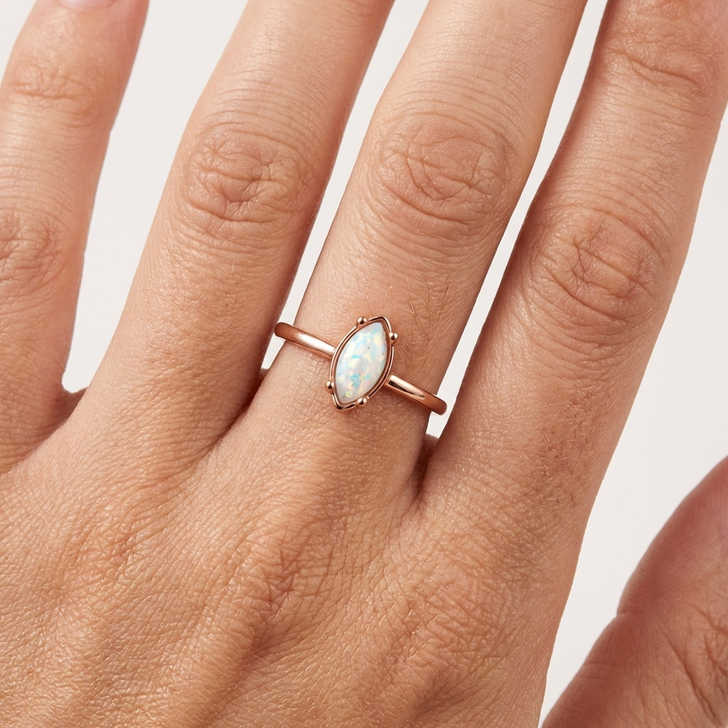 Silver Marquise Ring with Imitation Opal