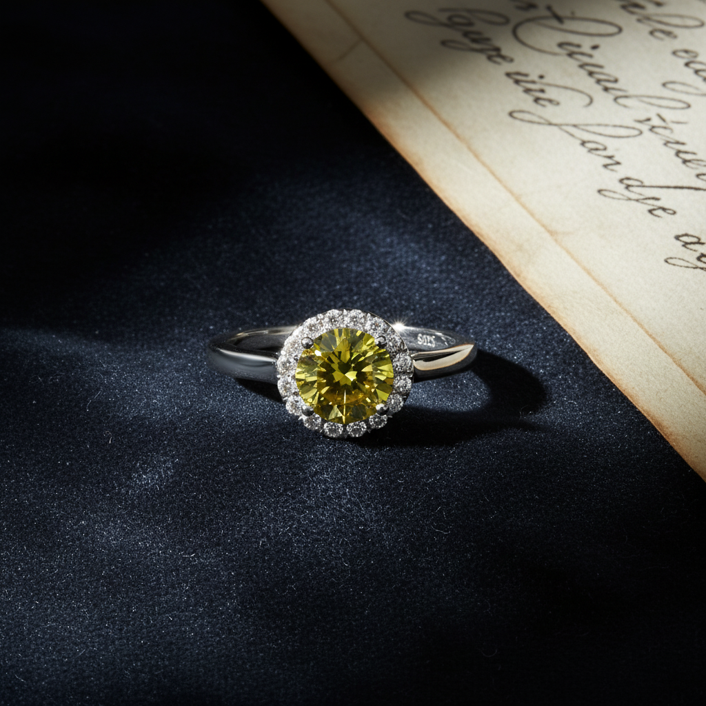 Peridot-Hue Cubic Zirconia Ring, Sterling Silver