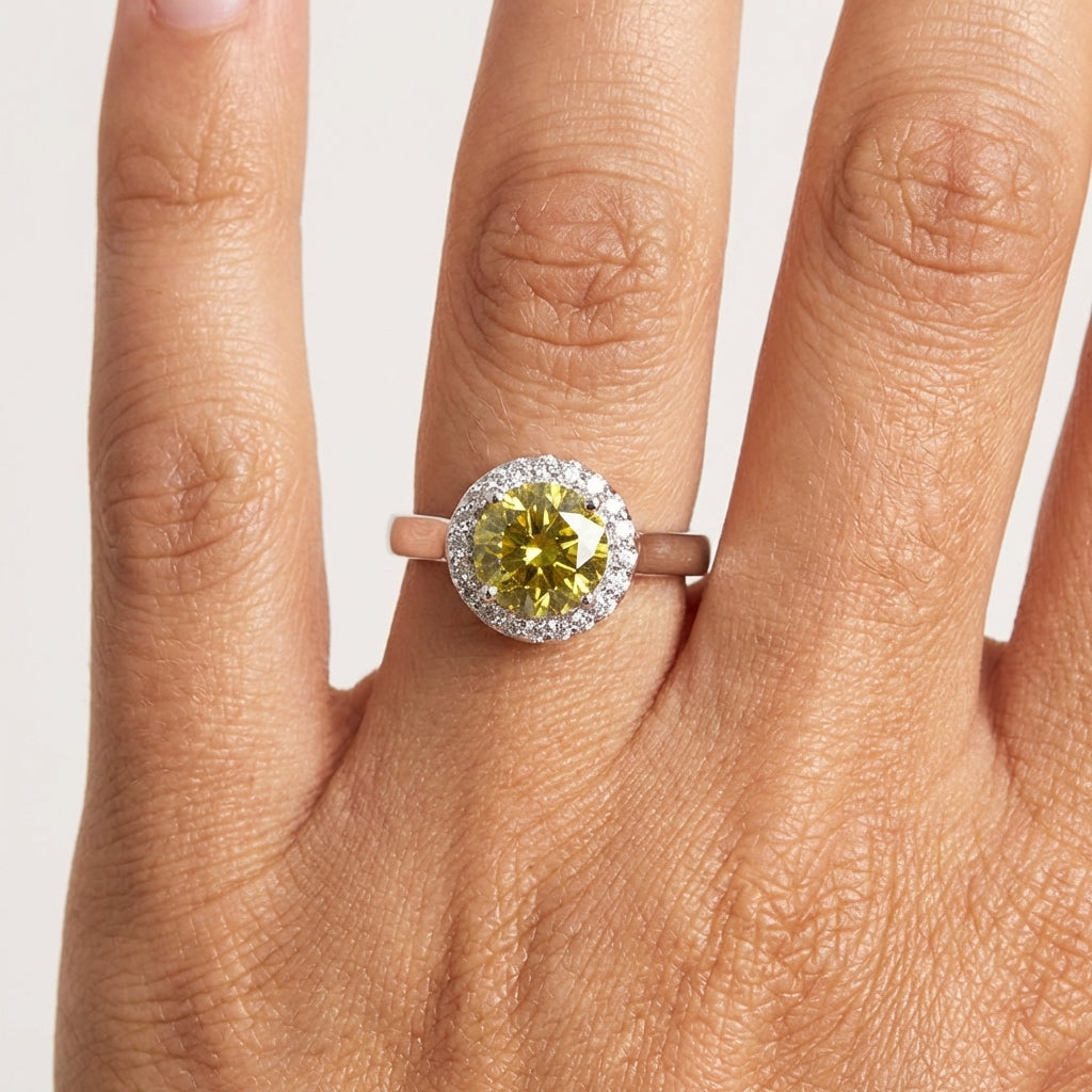 Peridot-Hue Cubic Zirconia Ring, Sterling Silver