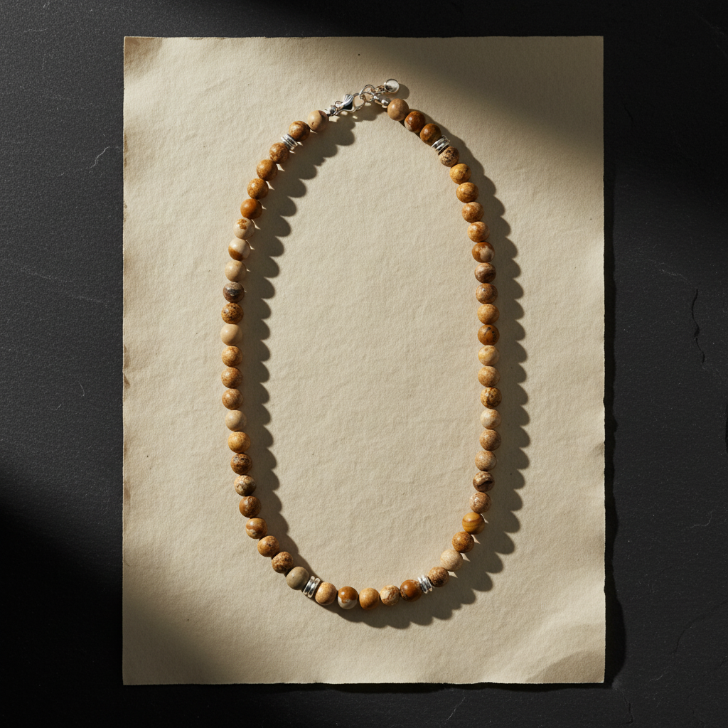 Blaze Men's Natural Jasper Bead Necklace