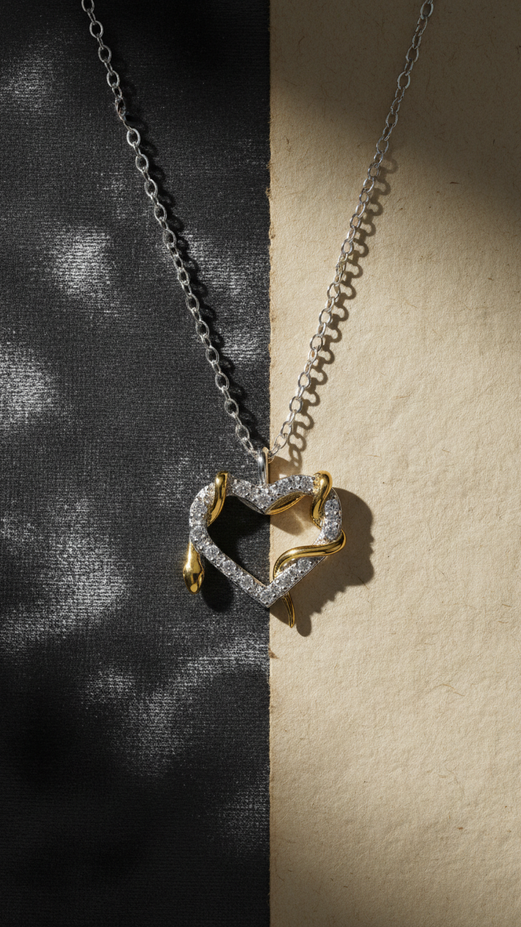 Snake Heart Sterling Silver Necklace with Cubic Zirconia