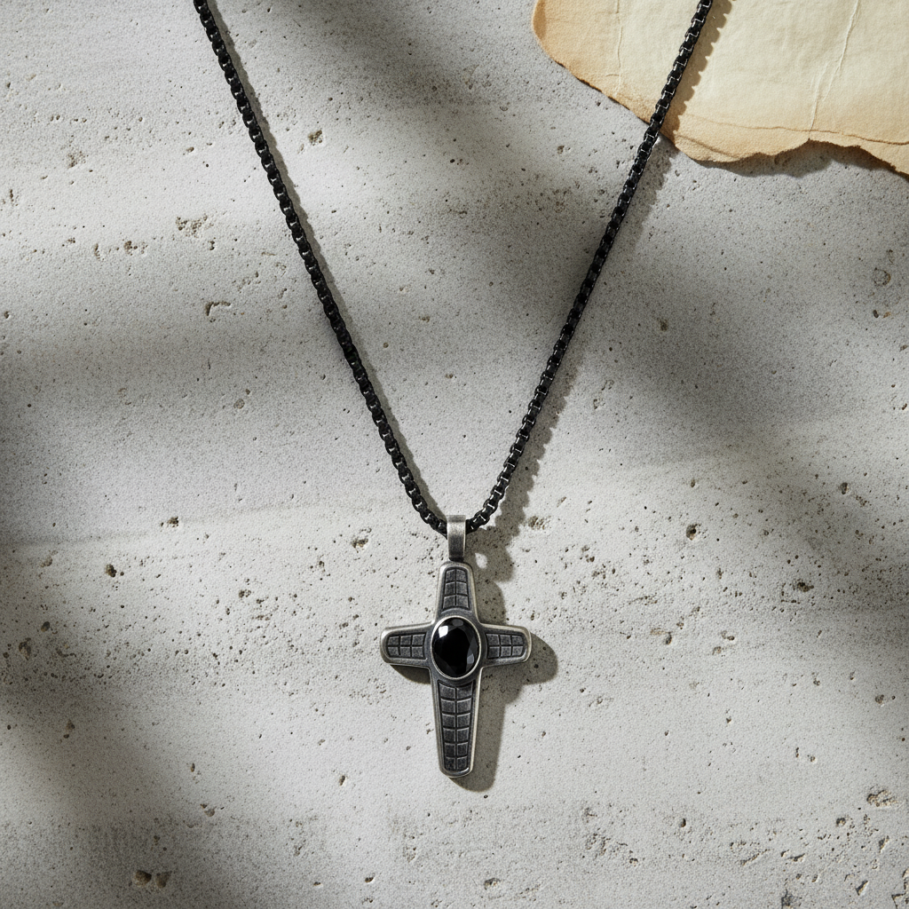 Blaze Men's Black Stainless Steel Cross Pendant Necklace