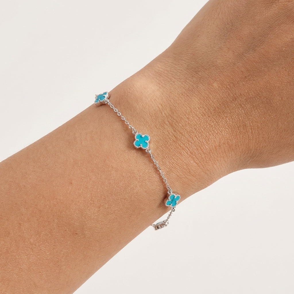 Sterling Silver Floral Charm Bracelet, 16.5cm