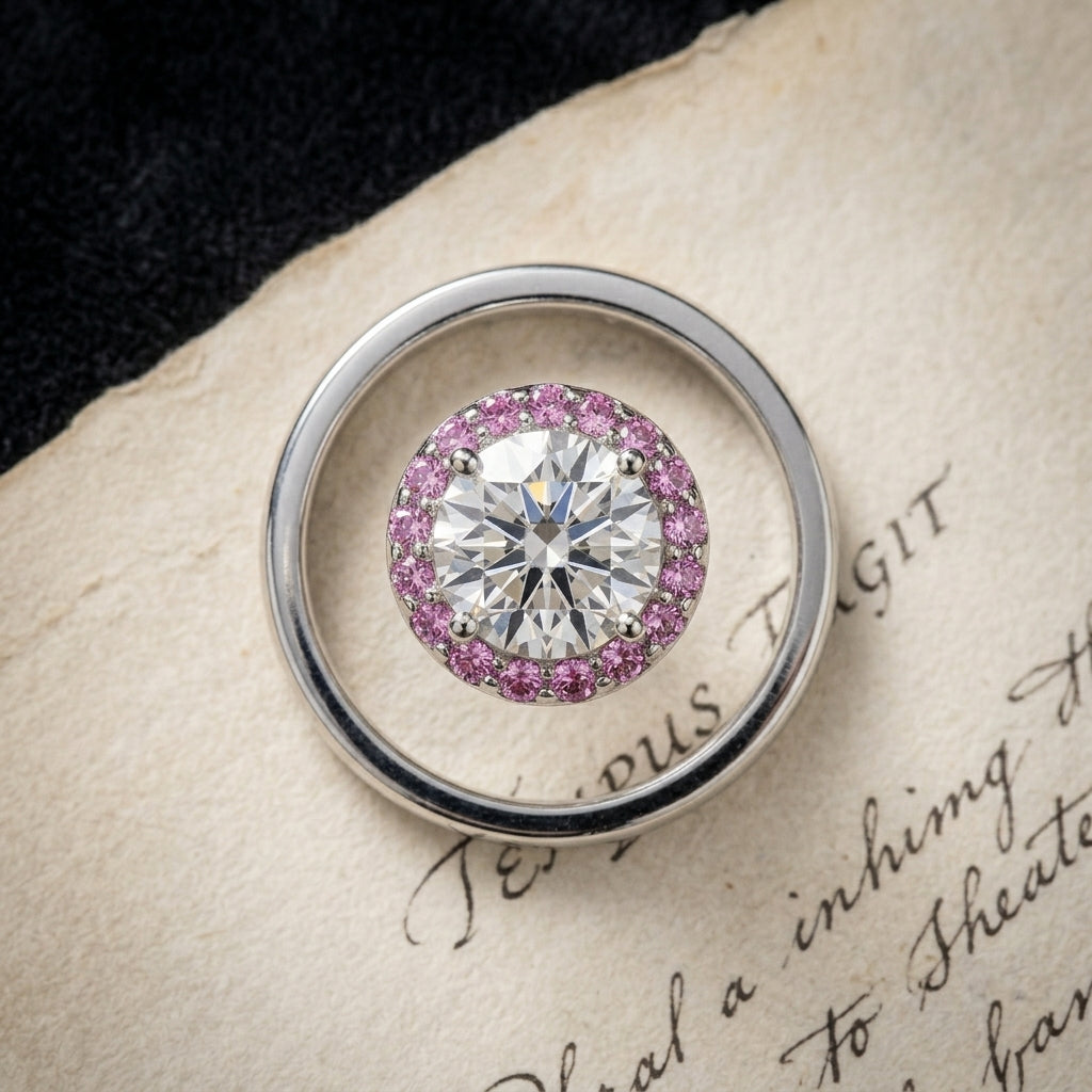 Pink Halo Zirconia Solitaire, Sterling Silver