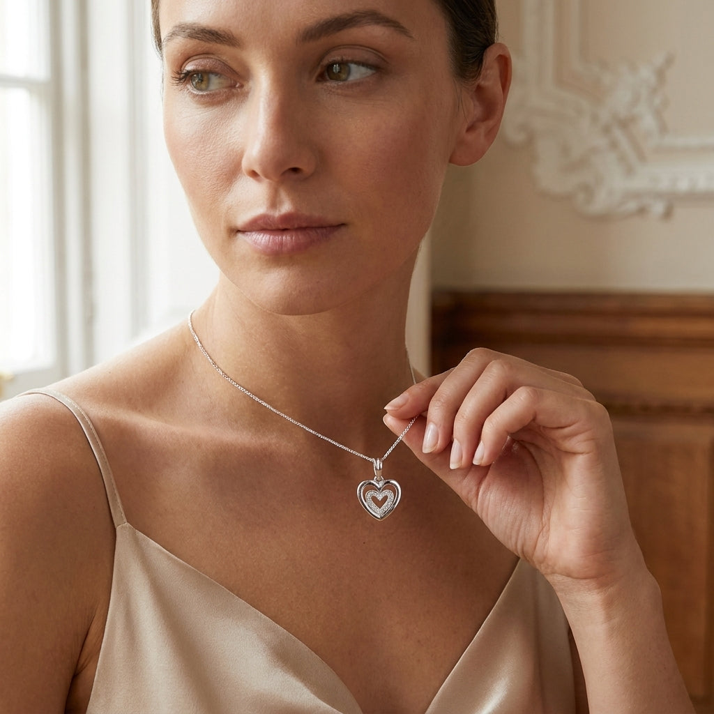 Silver Heart Pendant with CZ