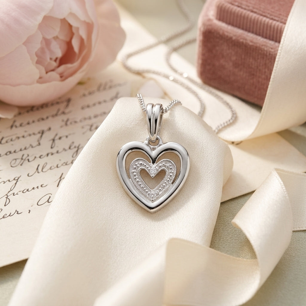 Silver Heart Pendant with CZ
