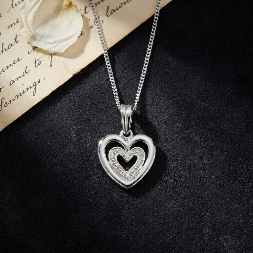 Silver Heart Pendant with CZ