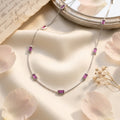 Sterling Silver Box Chain Necklace with Ruby-Pink Baguette CZ