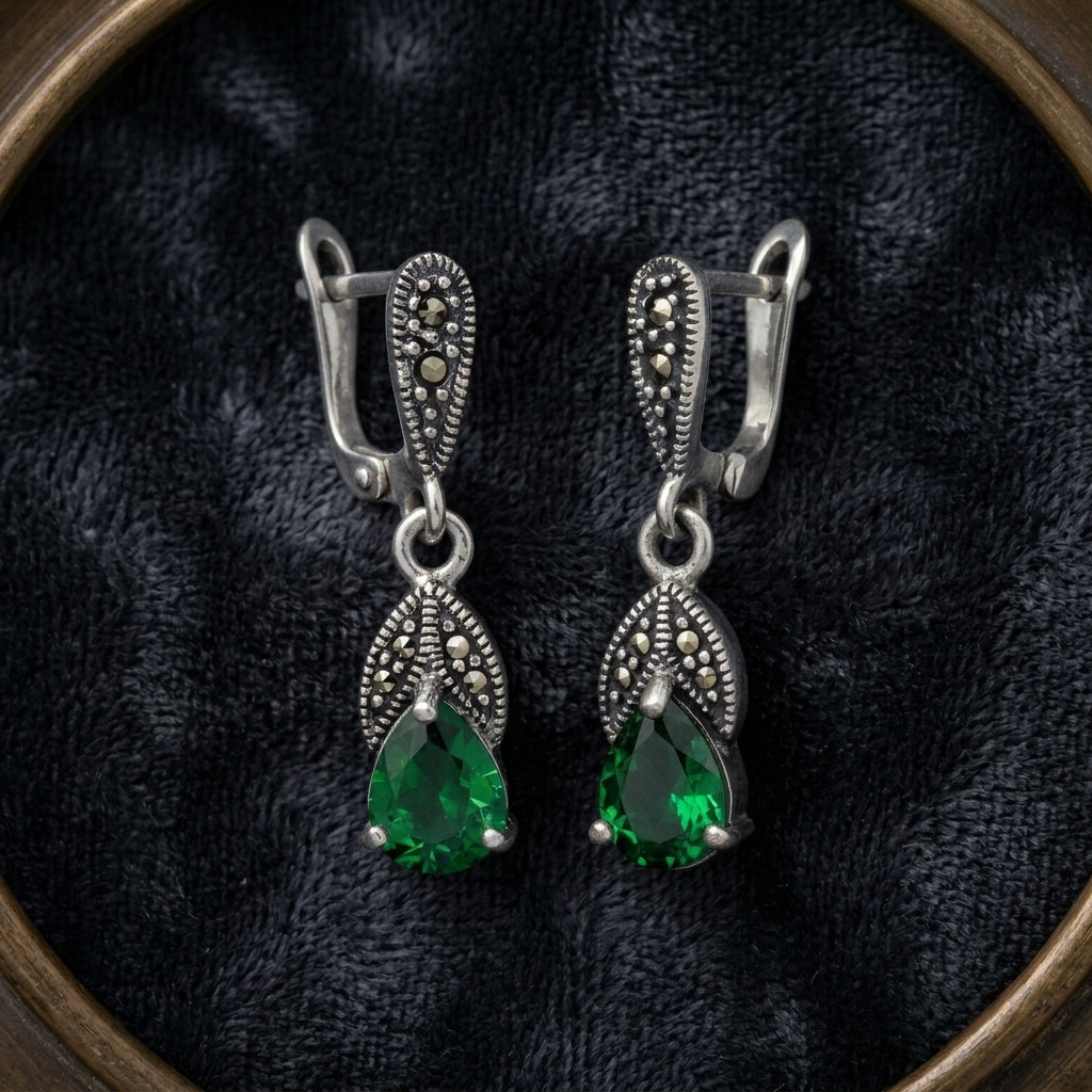 Sterling Silver Marcasite Drop Earrings