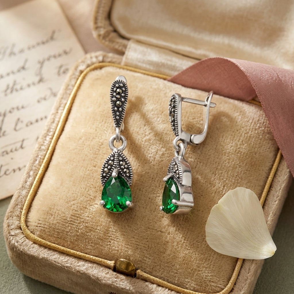 Sterling Silver Marcasite Drop Earrings